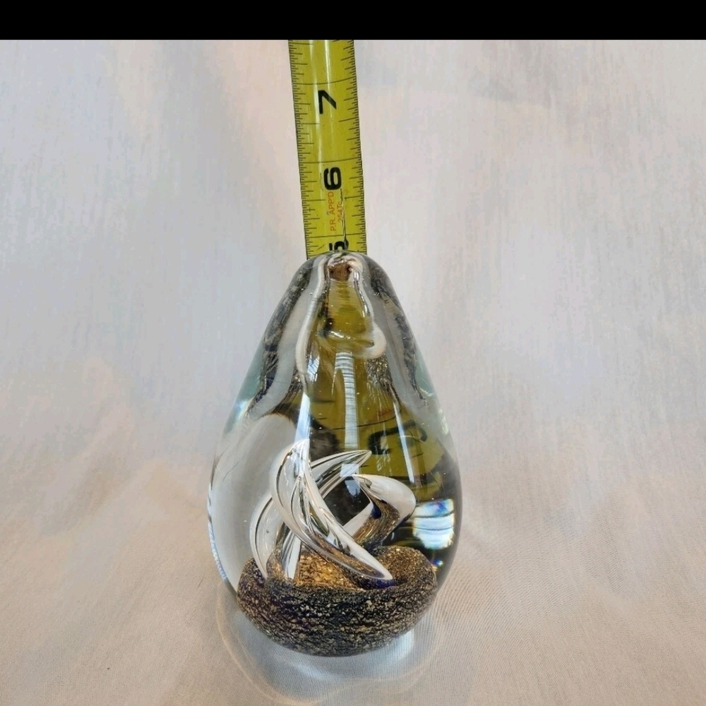 Artisan Glass Murano Style Paper Weight with Gold and Blue Details - Picture 4 of 5